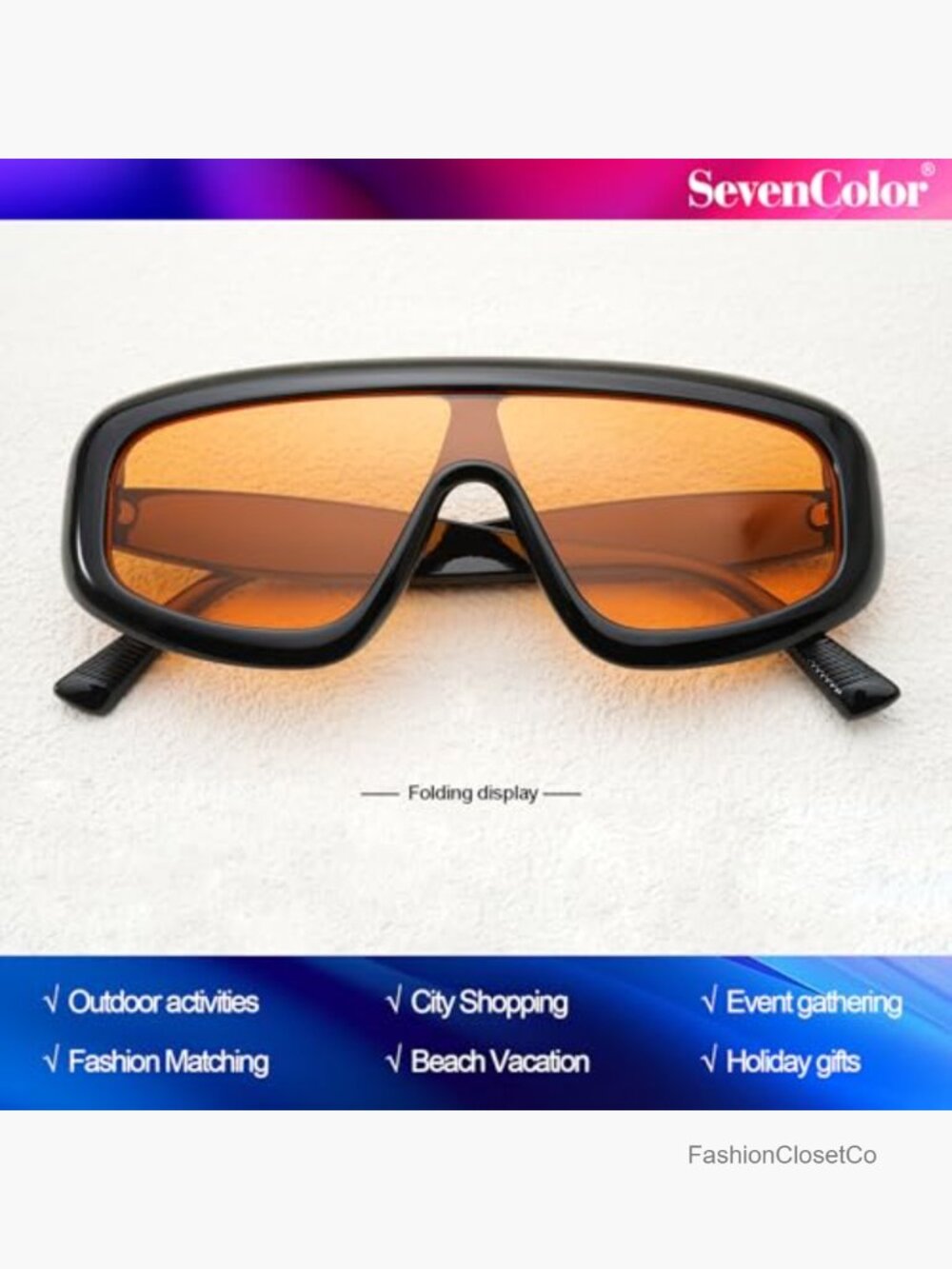 Trendy Oversized Shield Sunglasses UV400 Retro Square Unisex - Picture 5 of 7